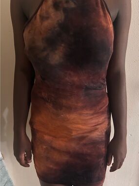 SHEIN Black and Brown Marble Halter Mini Dress